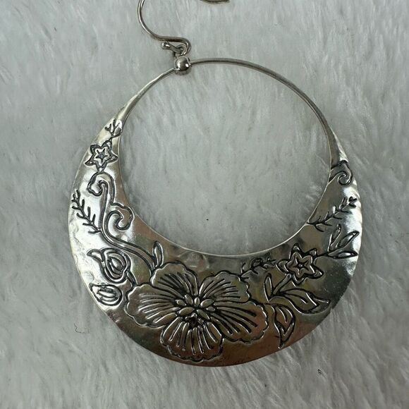 Silpada 925 Sterling Silver Flower Basket Hoops Drop Earrings Boho W2378 - Picture 2 of 7